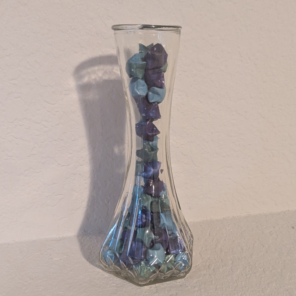 Blue and Green Hand Folded Origami Stars In Small Vase
